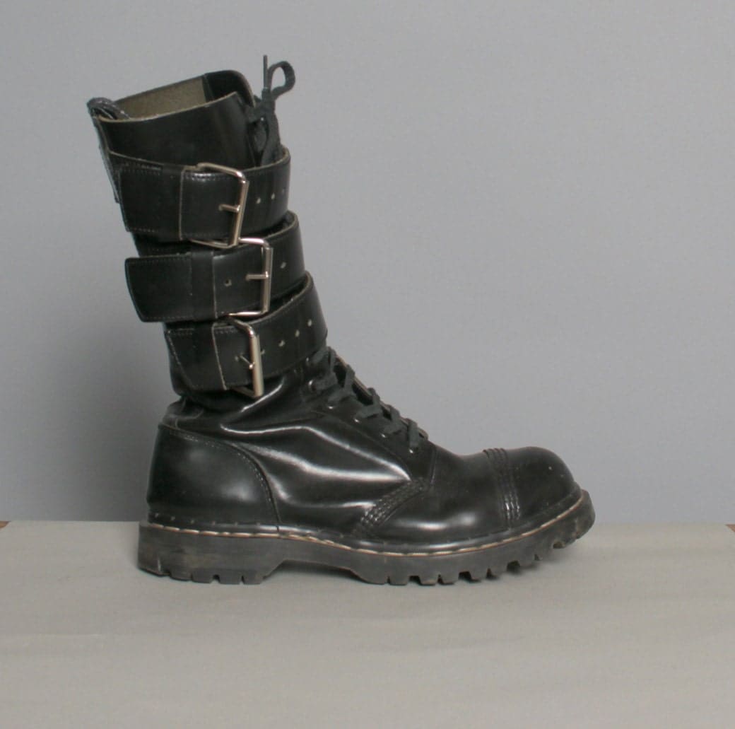 black boots with silver buckles