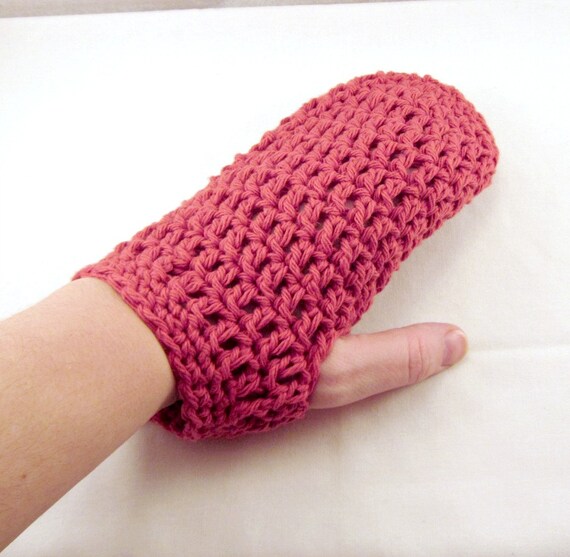 Red Bath Mitt Red Shower Mitt Cotton Spa Mitt by lilyNsparrow