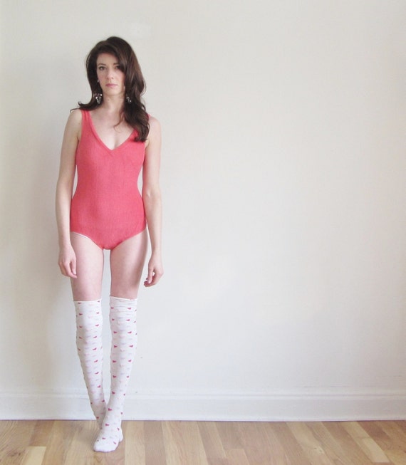 terry cloth jazzercise wear . coral one piece swim suit