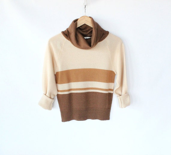 Vintage 60s Brown Striped Lightweight Cowl Turtleneck Sweater