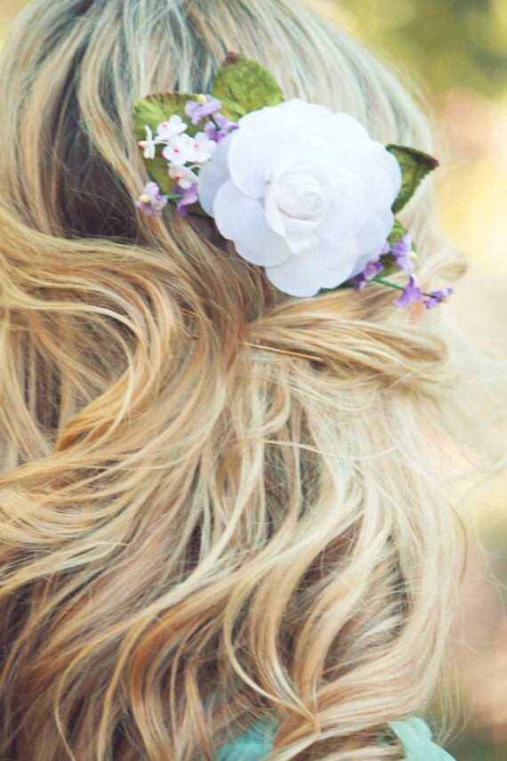 white rose wedding flower bridal hair accessory by serenitycrystal