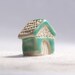 cream and teal fairy home, ceramic house with aqua colored glaze - lil village no16