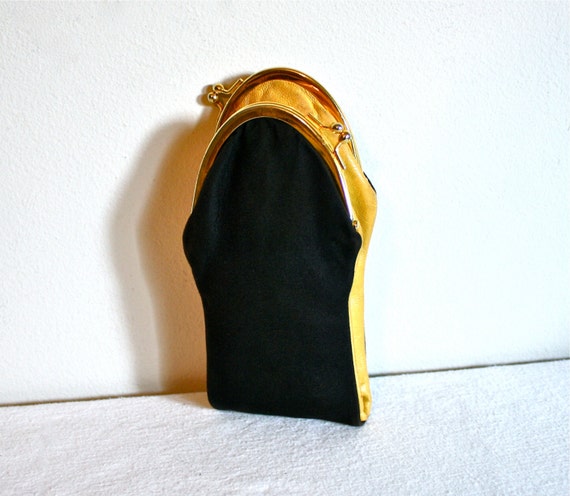 Vintage GUCCI Coin Purse Rare Black Suede Yellow by StatedStyle