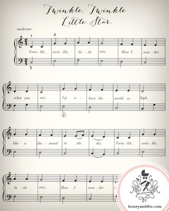Lullaby Sheet Music Nursery Prints Twinkle Twinkle Little Star Hush Little Baby You are My Sunshine
