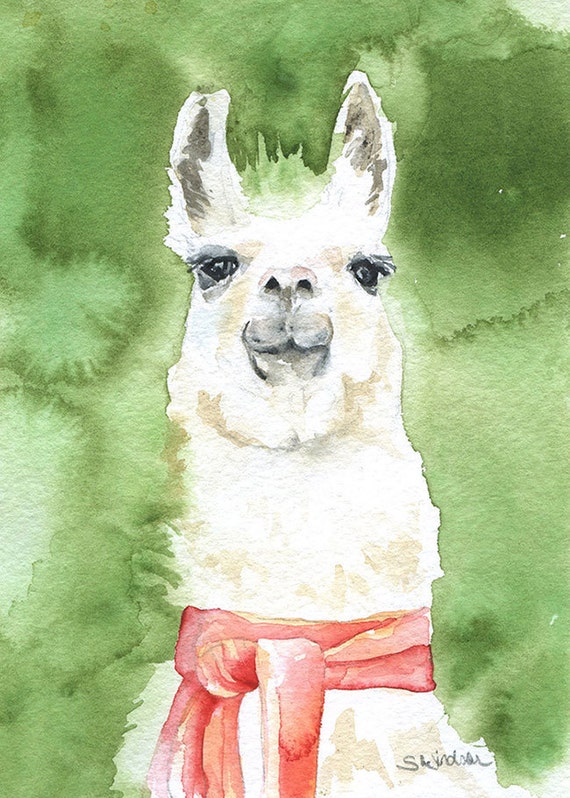Llama Watercolor Painting Fine Art Print 5 x 7