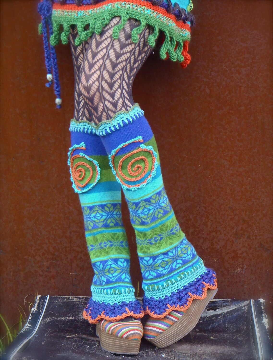 SPIRAL flared LEG WARMERS Nordic leg warmers Wool leg warmers