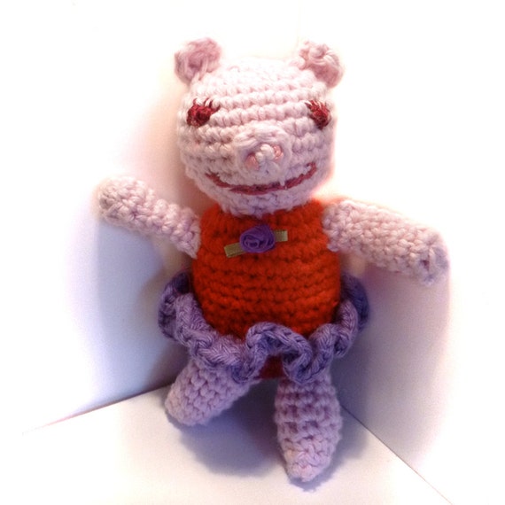 Pink Ballerina Pig Amigurumi Crochet Doll with Purple Tutu.