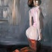 Red Stockings by Kenney Mencher oil on masonite 11x14 inches