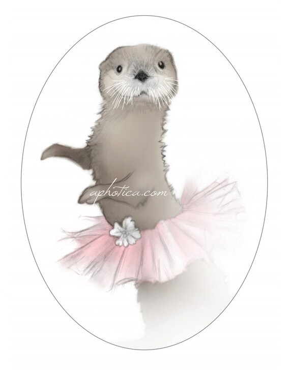 otter in tutu original art print 8x10