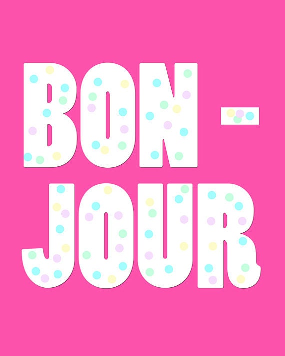Items similar to Bonjour Word Art Print 8x10 Typography, Font, Polka