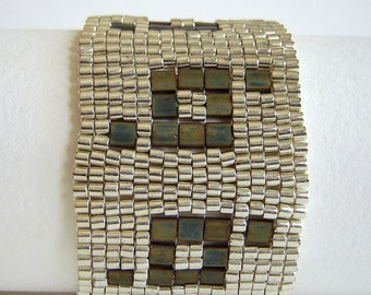 Bracelet Ajustable Perles Miyuki Vert/argent - Fait Main, Perles En Verre Japonaises - Style Bohème