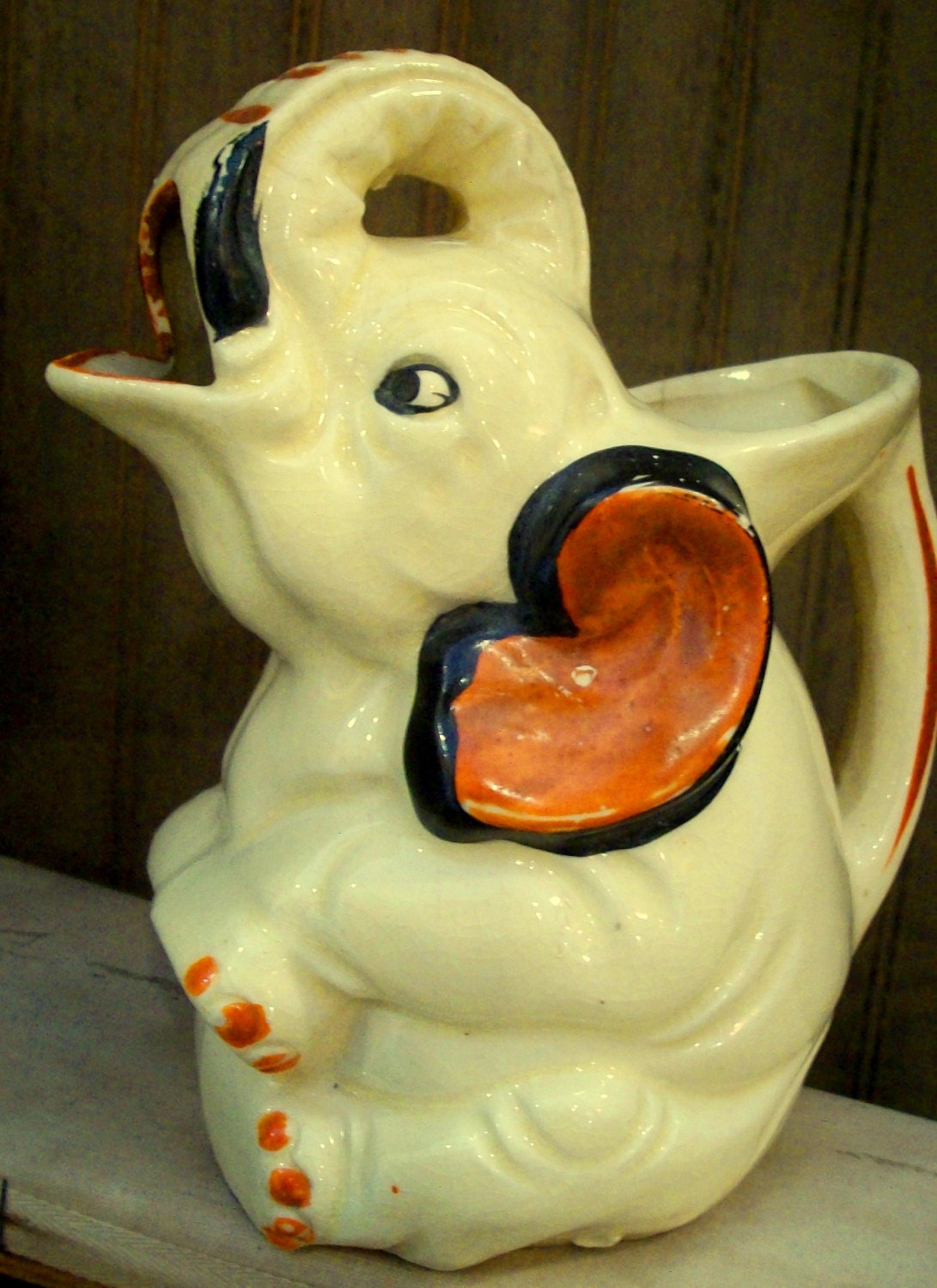 Vintage Child’s PITCHER, Pottery ELEPHANT Made in Japan by TK, Yellow w