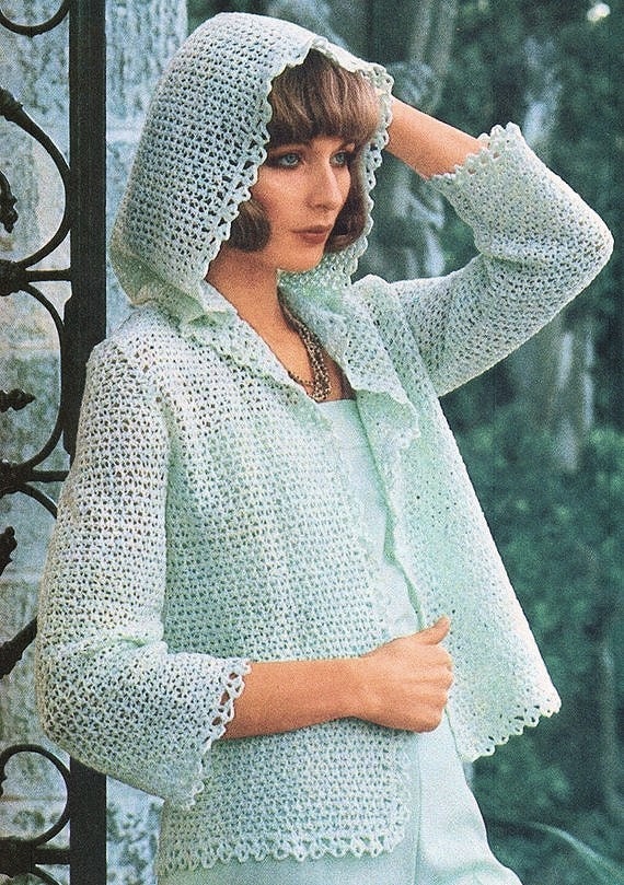 INSTANT PDF PATTERN 70s Vintage Lacy Crochet Pattern Hooded