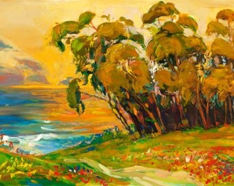 Tranquility 24x12 in, Landscape Painting Original Art Impressionistic OIl on Canvas by Ivailo Nikolov