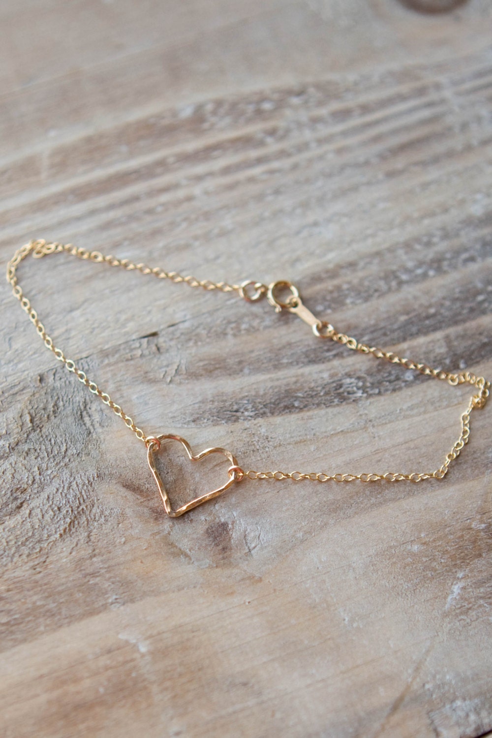 Gold Hammered Heart Anklet 14k Gold Filled or Rose Gold
