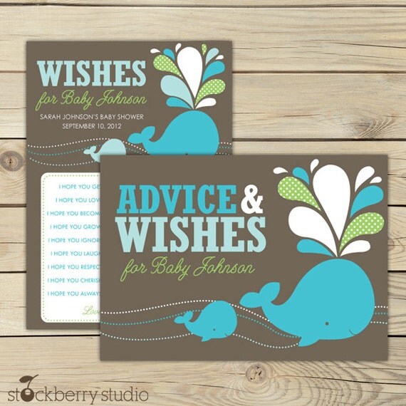 Whale Baby Shower Wishes For Baby Cards - baby shower advice cards Printable - Words of Wisdom - well wishes for baby - Boy Baby Shower Il_570xn