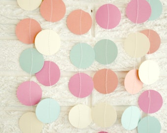 Wedding garland ... Party decor ... paper circle garland ... party decor banner .... 12 feet ... coral peach mint ivory ... soft romantic