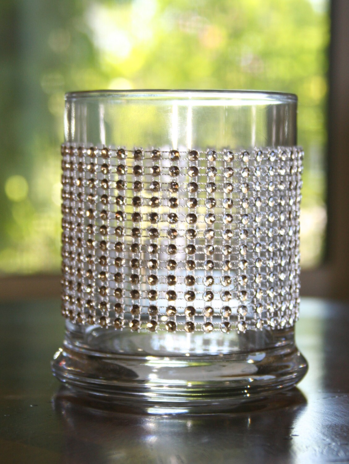 Rhinestone Blinged Glass Candle Holders or Vases by dianeziegler