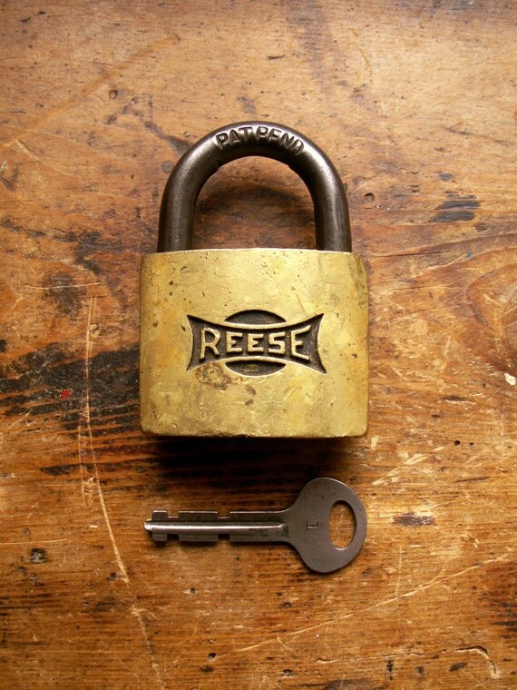 Vintage Brass Reese Padlock with Key Valentines by CopperAndTin
