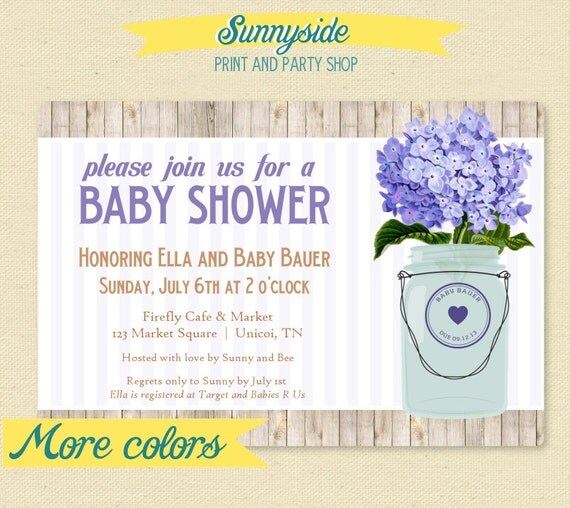 Mason Jar Baby Shower Invite - Printable Shower Invitation - Pink, Blue or Purple Il_570xn