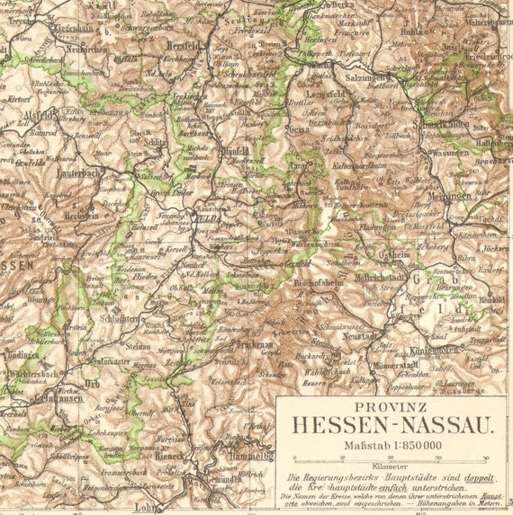 1905 Original Antique Map Of Hesse-Nassau By CabinetOfTreasures