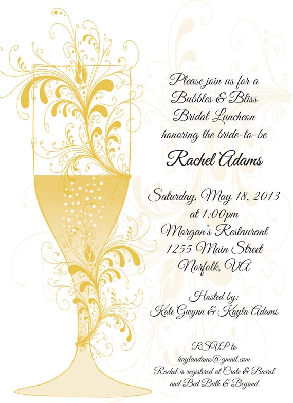 Bubbles & Bliss Bridal Shower Invitation - Bridal Luncheon, Bridal Tea, Rehearsal Dinner Il_570xn