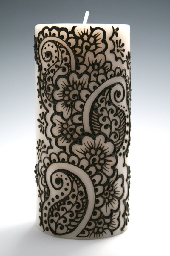  Henna  Candle with Intricate Indian  Style Design  Paisley and