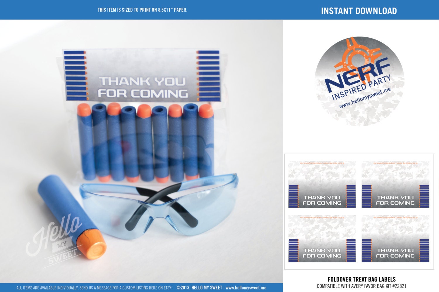 Nerf Favor Labels INSTANT DOWNLOAD Printable Birthday