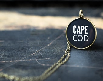 Cape Cod Necklace - Miniature Pendant - Vintage Typewriter Key Inspiration - Glossy Resin Charm
