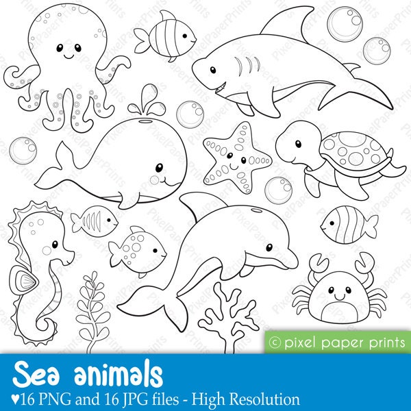 Sea Animals Digital Stamps Clipart