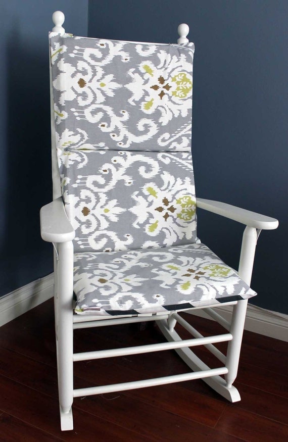 Rocking Chair Cushion Grey Ikat Chevron
