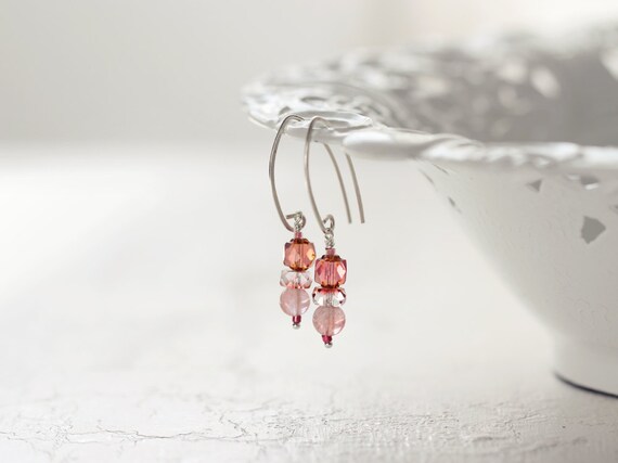 Cherry Quartz Earrings - Everyday Earrings - Dangle Earrings - Gemstone Earrings - Pretty Drop Earrings - Pink and Silver Earrings