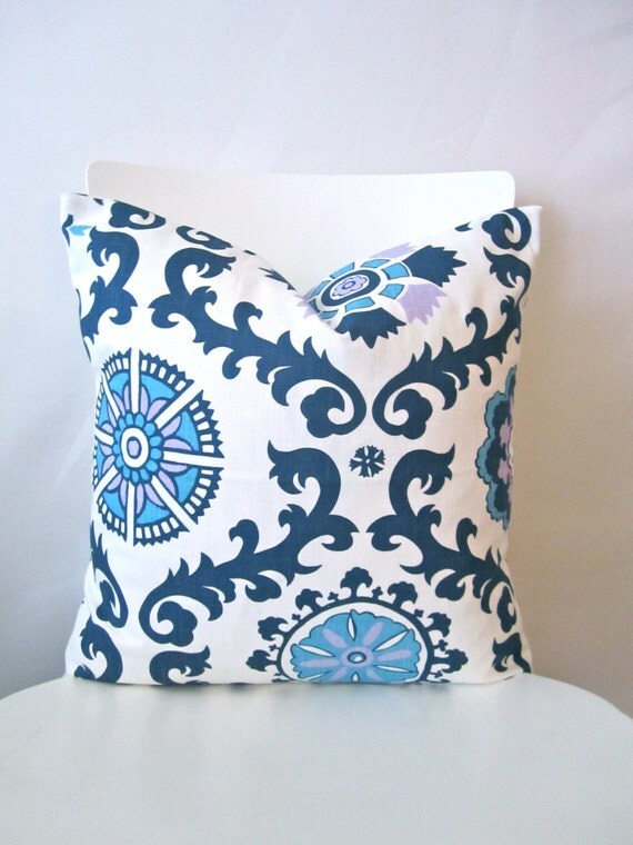 Items similar to 18 inch throw pillow cover, Blue and lavender colors modern print. Floral