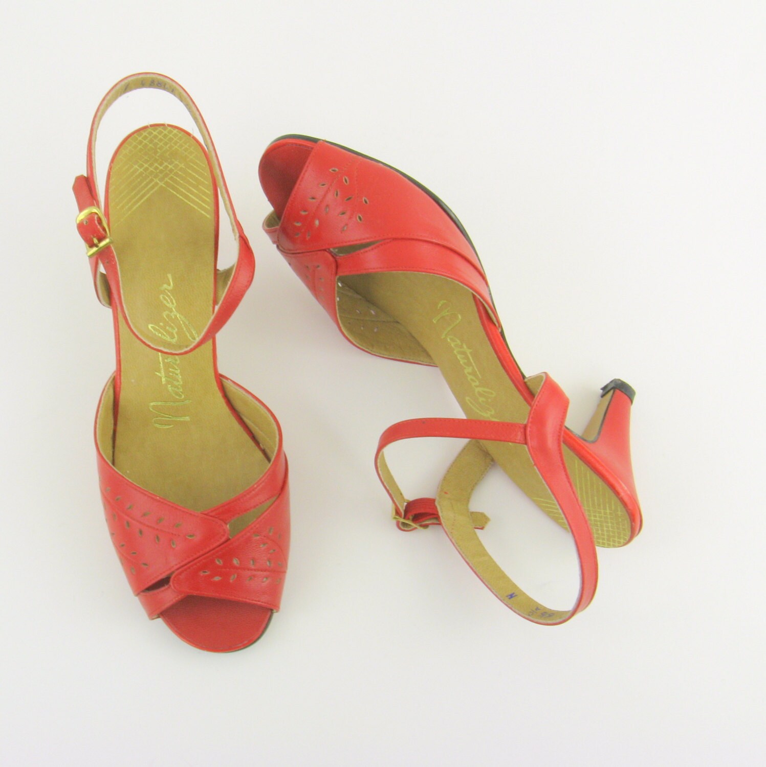 red low heel slingback shoes