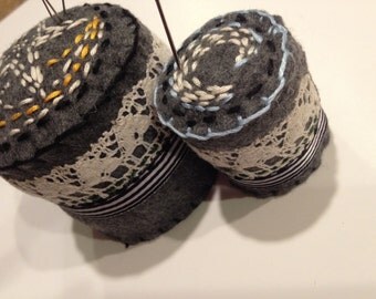 Hand Sewn Bottle Cap Pincushion and Matching Mini