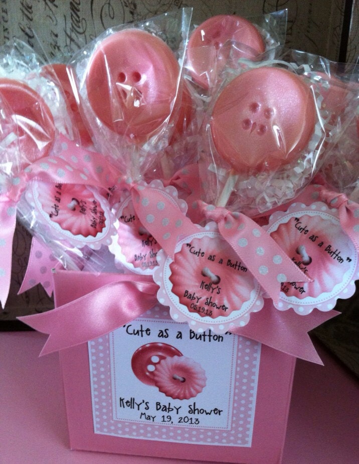 Chocolate Cute as a Button Lollipop Favors for a Baby Shower