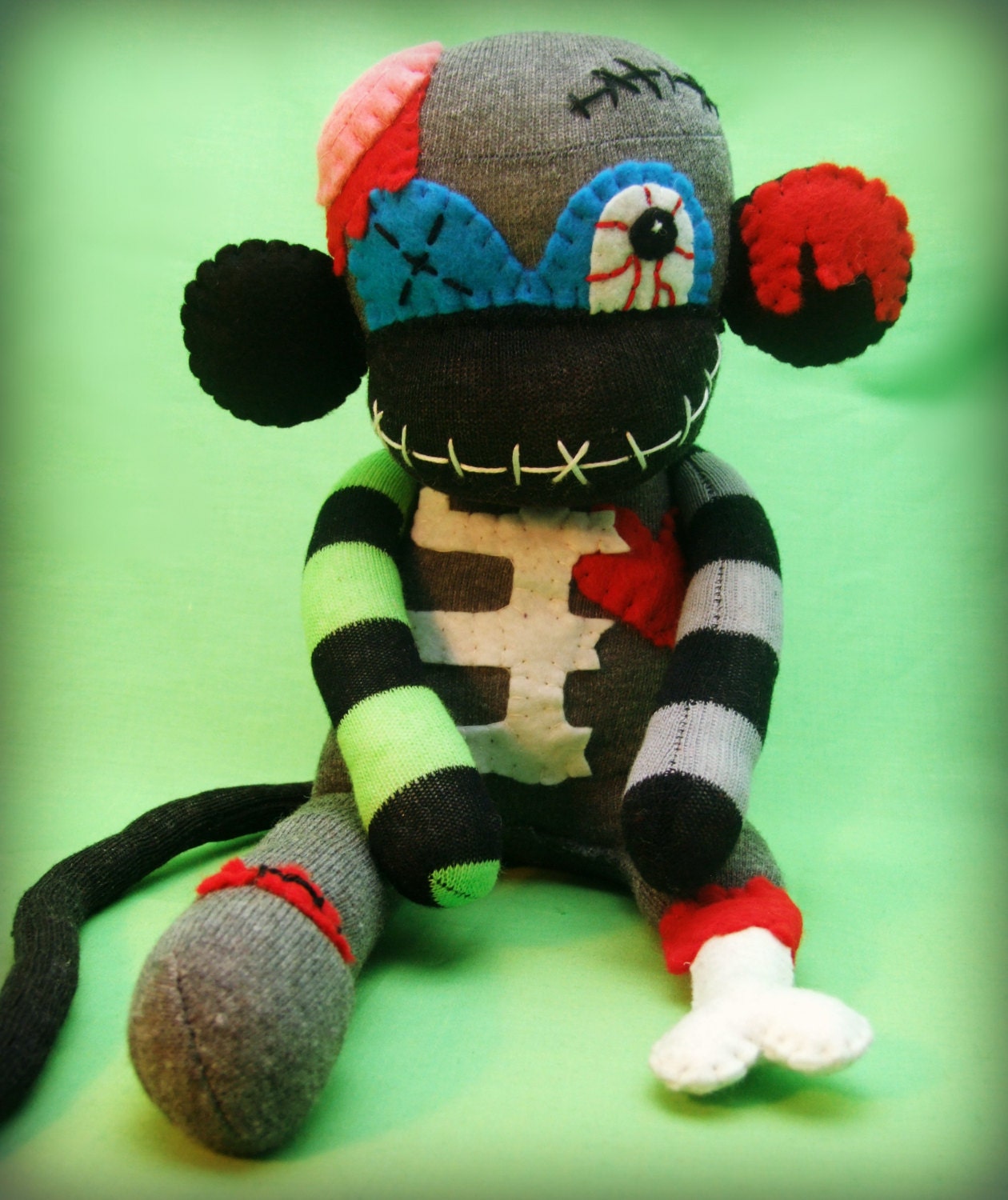 Zombie Sock Monkey Monster Halloween Handmade by AintQuiteRight