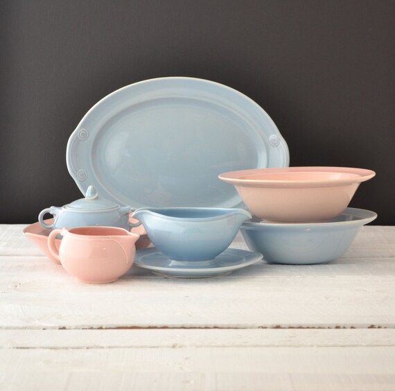 Vintage Dinnerware Serving Set LuRay Lu Ray Pastels by KOLORIZE