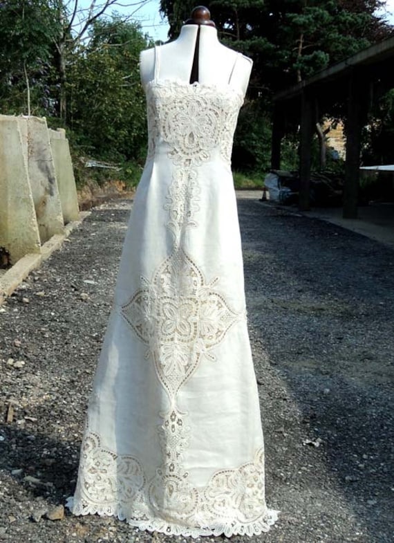 Exquisite Vintage Linen and Lace Wedding Dress