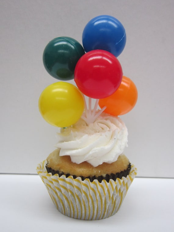 4 Primary Rainbow Color Balloon Cupcake Cake Toppers by DK