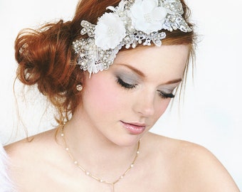 My Delightful Mary bridal headband - Shimmering hair piece with flowers, crystals, lace and - il_340x270.438176752_r1bz