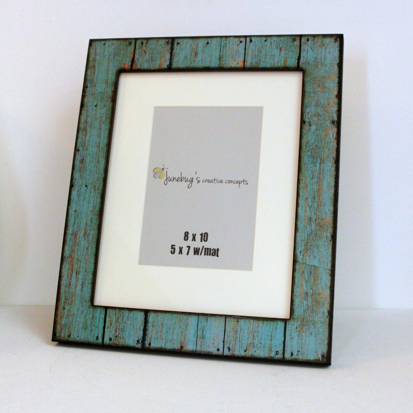 8x10 5x7 Wood Photo Frame Weathered Rustic Turquoise