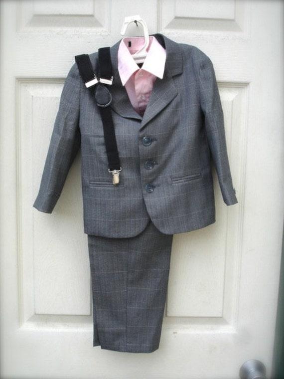 Vintage little boys grey suit ringbearer outfit little boys