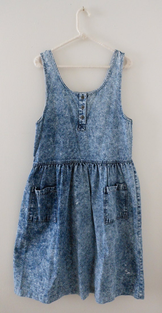 vintage 80s acid wash denim dress // bleached by moonvalleygoods