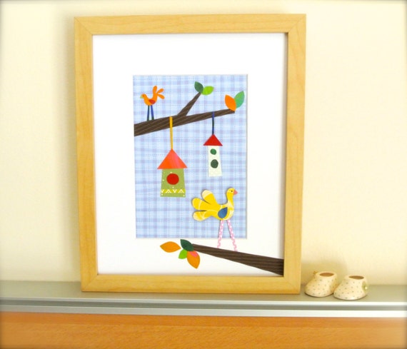 Bird Collage for Kids Birds and Birdhouses by littlebigtopstudio