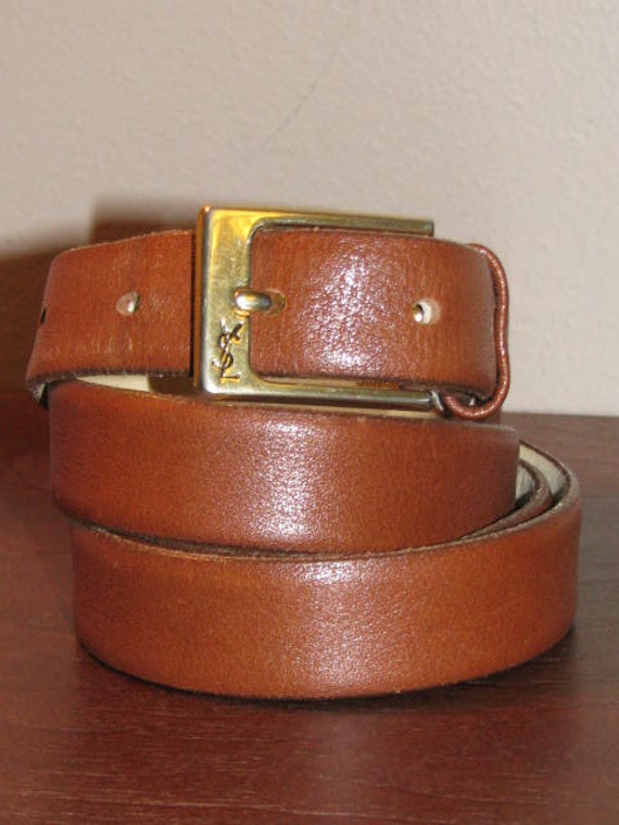 Vintage YSL // Brown LEATHER Belt Size 38 Yves by TheGirlSaidYes