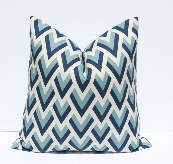 Items similar to Decorative Throw Pillows. Lumbar Pillow ONE LUMBAR Blue Chevron Pillow Cover ...