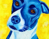 Blue Dog Art Fine Art Print Modern Wall Art Limited Edition 8x10 or 11x14 Print Watercolor Painting Pit Bull Art Print Custom Dog Painting