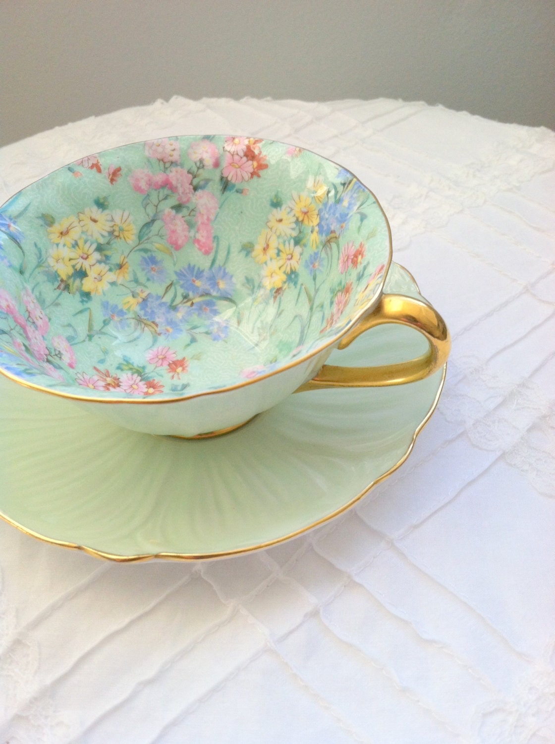 Antique Shelley Bone China England Footed Chintz Melody