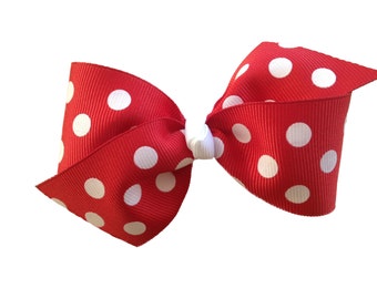 Red polka dot hair bow - red bow, red polka dot, toddler bow, girls bows, red hair bow